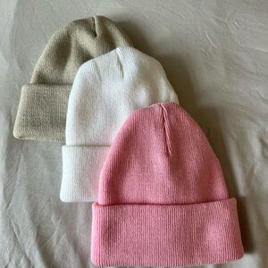 Kids Cozy Beanie Set - Pink, White, and Tan